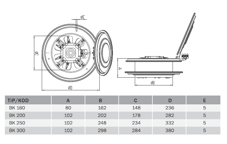 Bk 160 Aksiyel Kapaklı Duvar/Pencere Aspiratörü (450m³/h) - Görsel 2